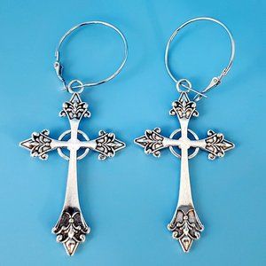 Silver Gothic Cross Earrings